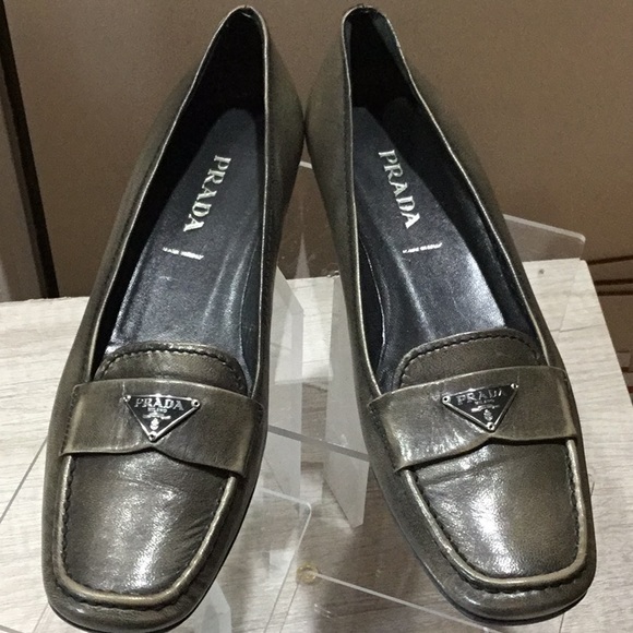 Prada distressed Grey Leather Loafers - Picture 1 of 11